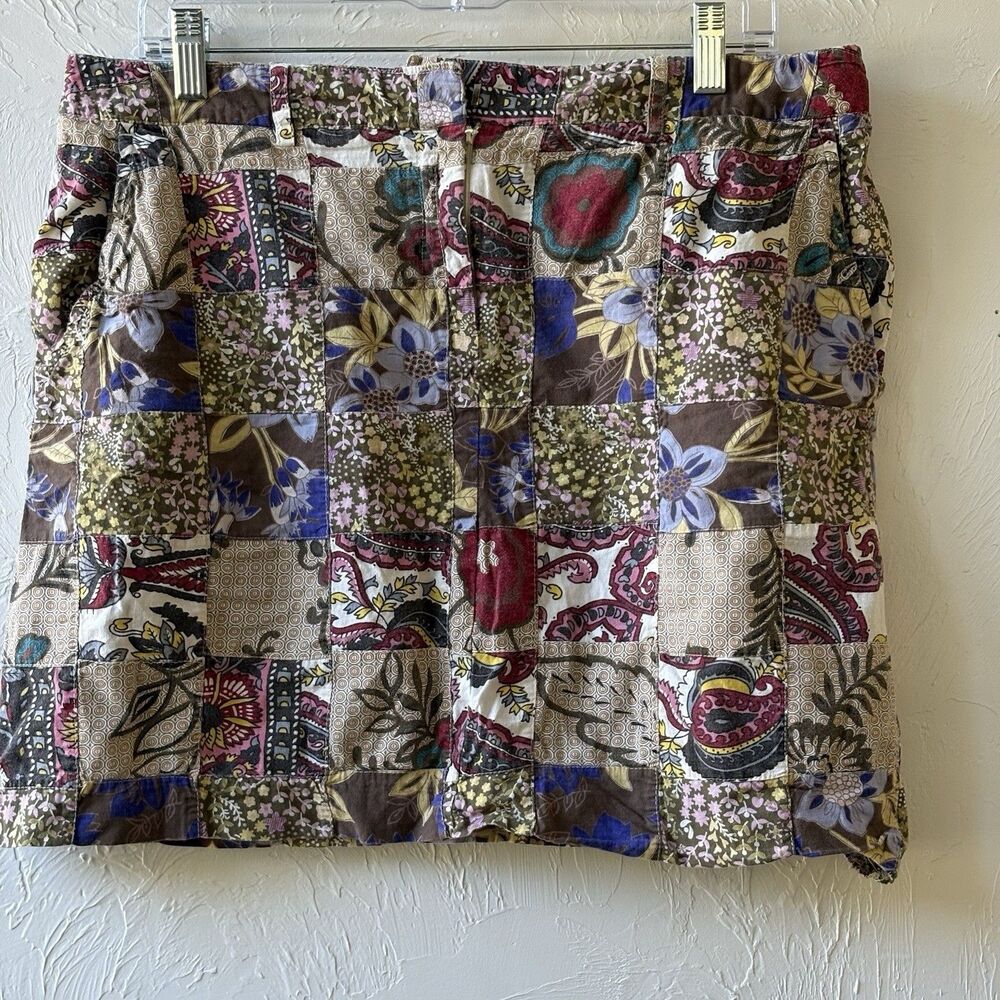 Larry Levine Women's Multicolor Floral Patchwork Cotton A-Line Skirt Pockets 16